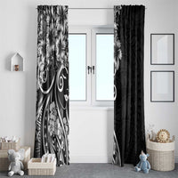 Polynesian Women's Day Window Curtain Black Hibiscus Flowers With Polynesian Pattern LT05 - Polynesian Pride