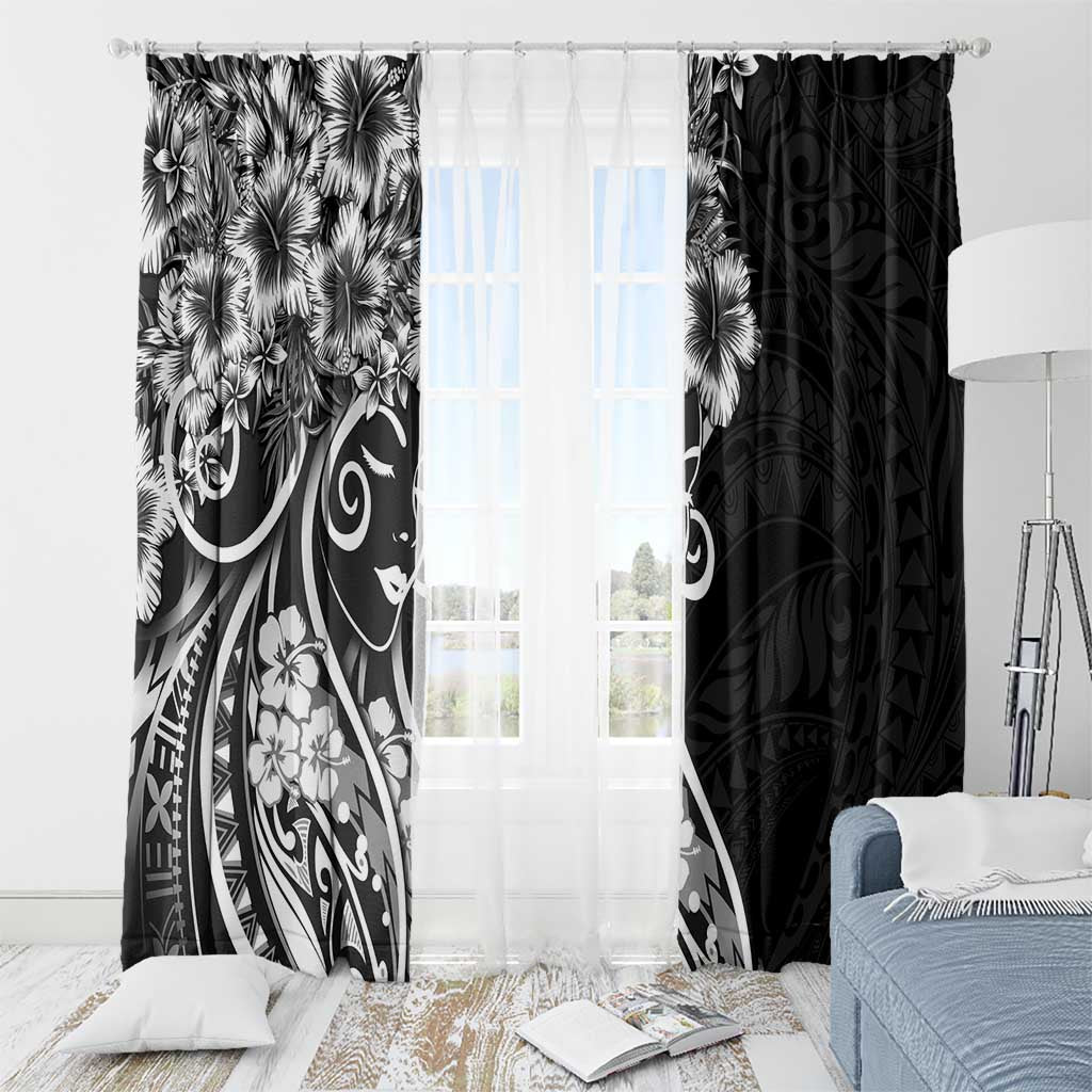 Polynesian Women's Day Window Curtain Black Hibiscus Flowers With Polynesian Pattern LT05 - Polynesian Pride