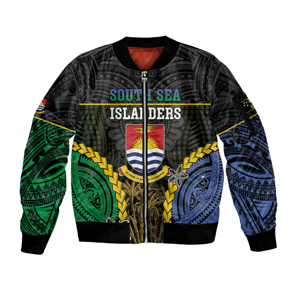 Personalised South Sea Islanders And Gilbert Islands Sleeve Zip Bomber Jacket Kanakas Polynesian Pattern LT05 Unisex Black - Polynesian Pride