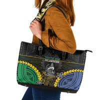 South Sea Islanders And New Caledonia Leather Tote Bag Kanakas Polynesian Pattern LT05 Black - Polynesian Pride