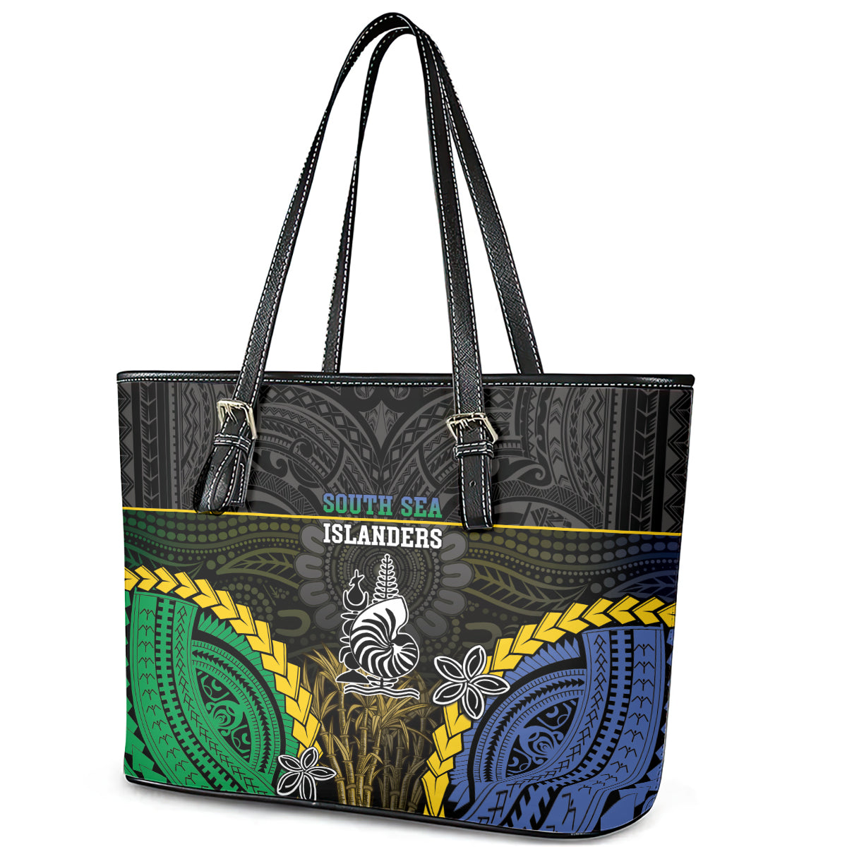 South Sea Islanders And New Caledonia Leather Tote Bag Kanakas Polynesian Pattern LT05 - Polynesian Pride