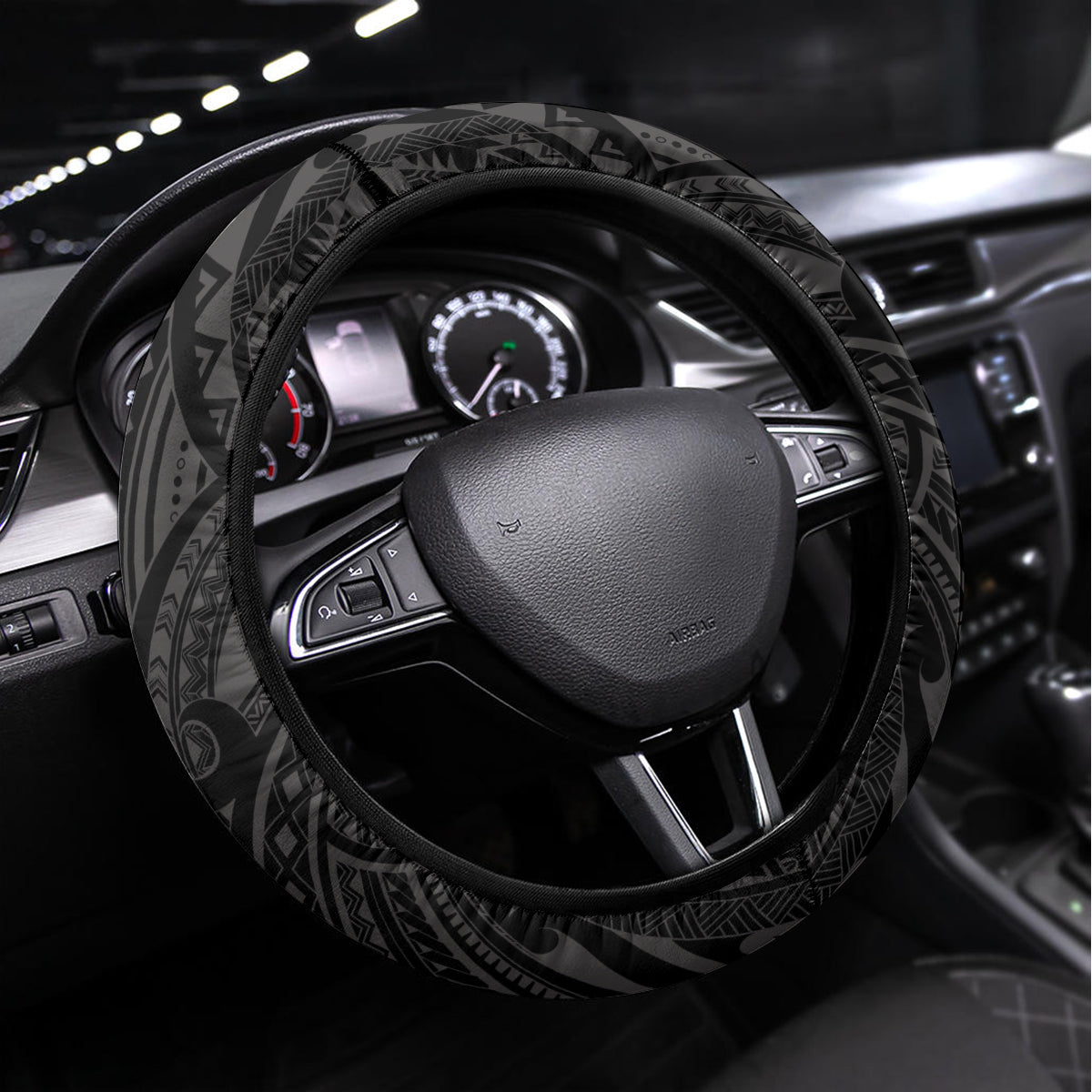 South Sea Islanders And New Caledonia Steering Wheel Cover Kanakas Polynesian Pattern LT05 Universal Fit Black - Polynesian Pride