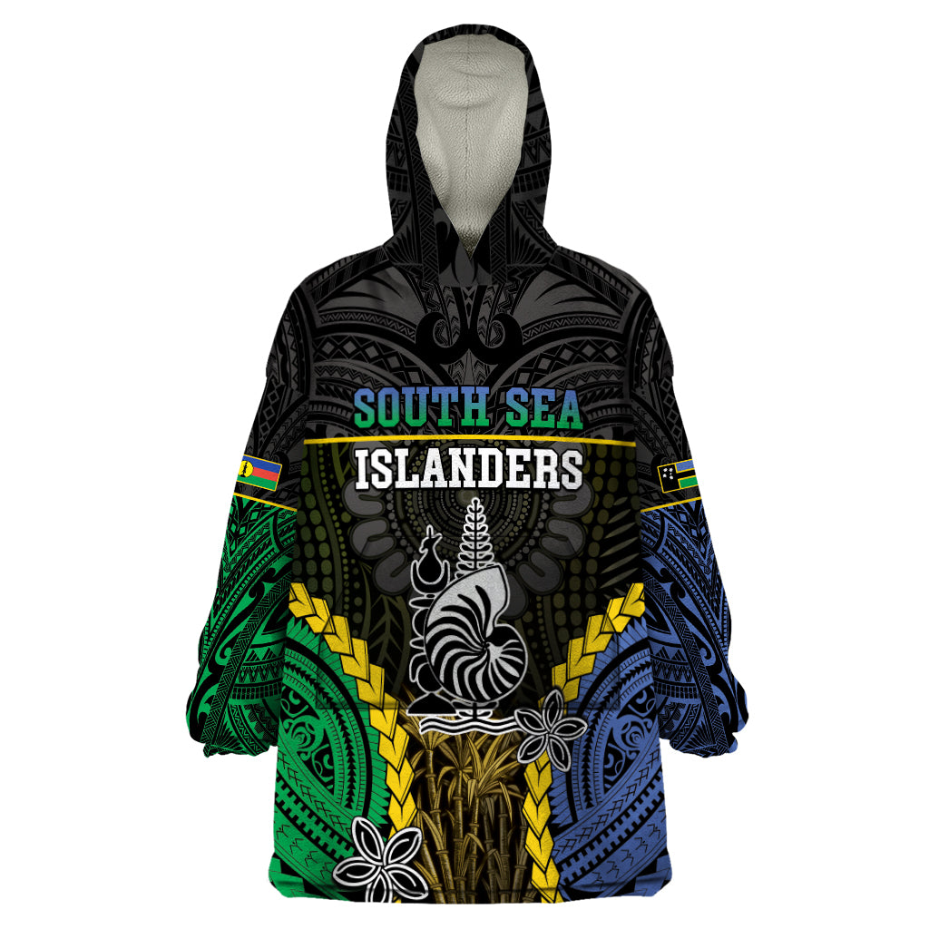Personalised South Sea Islanders And New Caledonia Wearable Blanket Hoodie Kanakas Polynesian Pattern LT05 One Size Black - Polynesian Pride