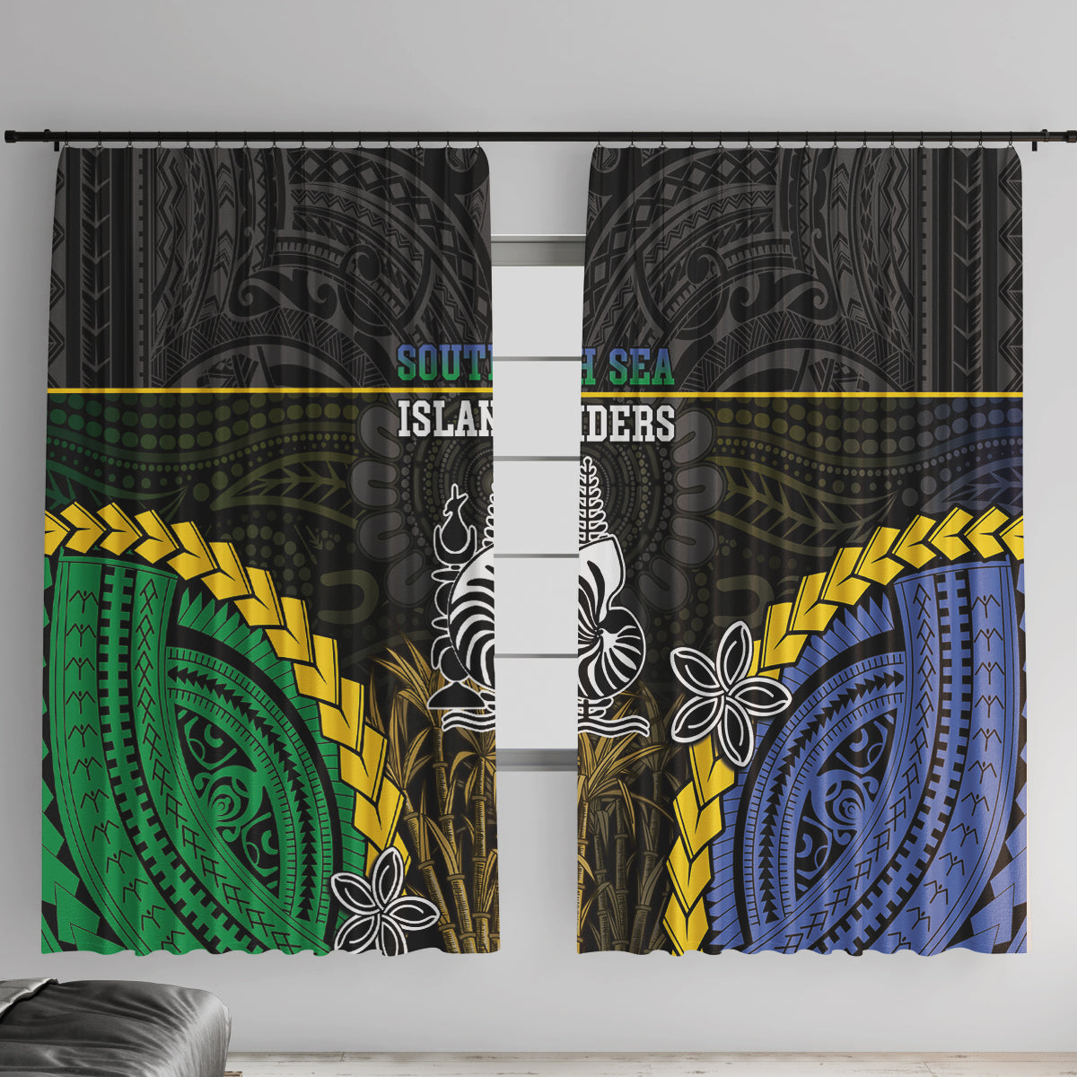 South Sea Islanders And New Caledonia Window Curtain Kanakas Polynesian Pattern LT05 With Hooks Black - Polynesian Pride