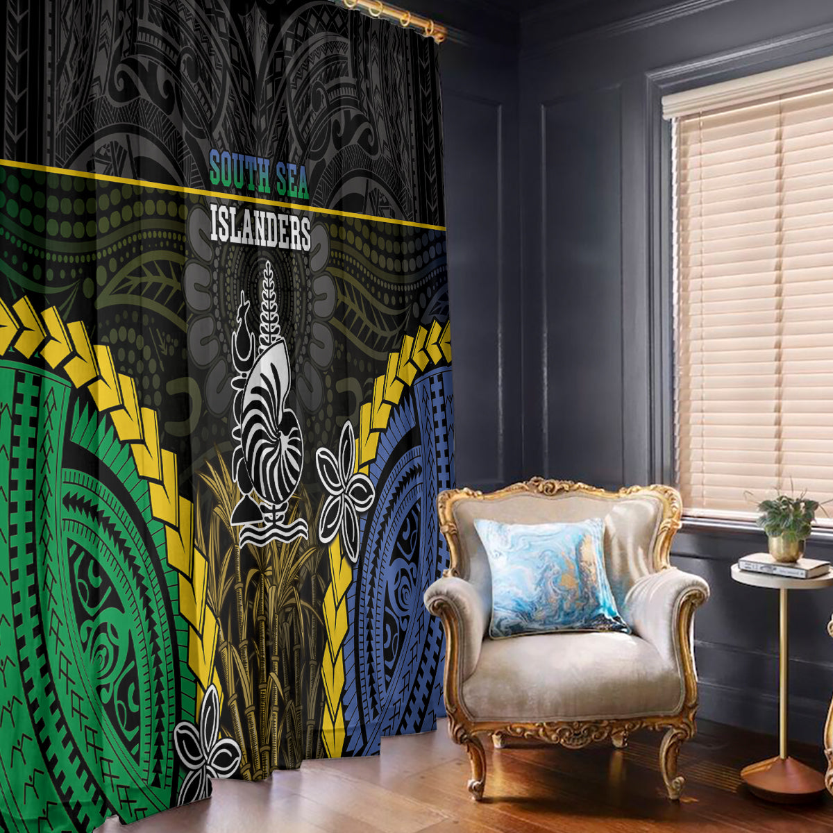 South Sea Islanders And New Caledonia Window Curtain Kanakas Polynesian Pattern LT05 - Polynesian Pride