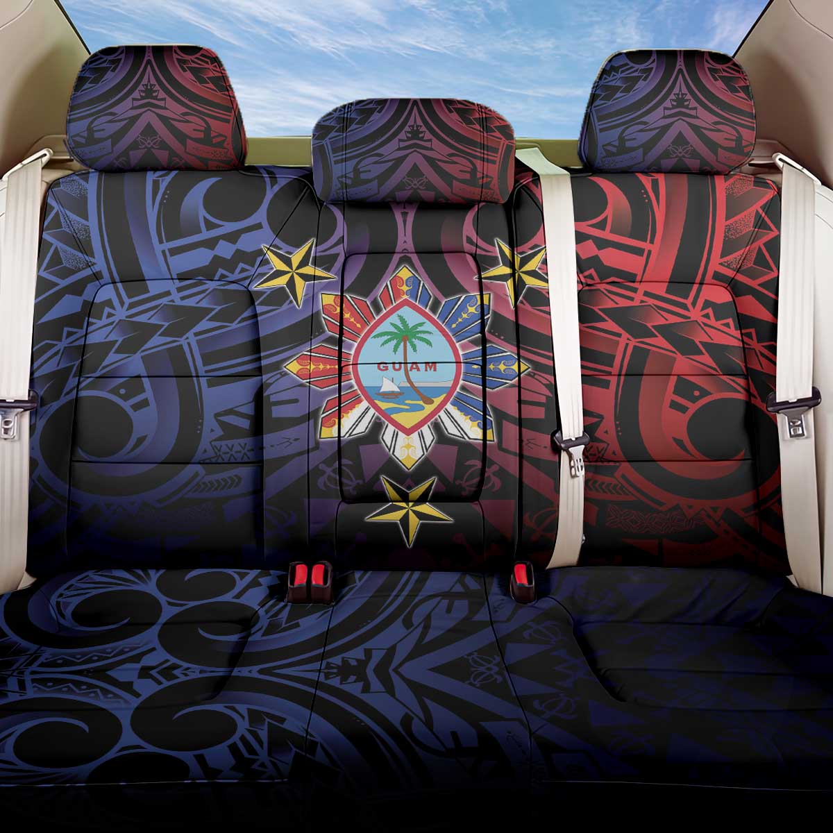 Philippines Guam Back Car Seat Cover Filipino Sun With Guaman Seal LT05 One Size Blue - Polynesian Pride
