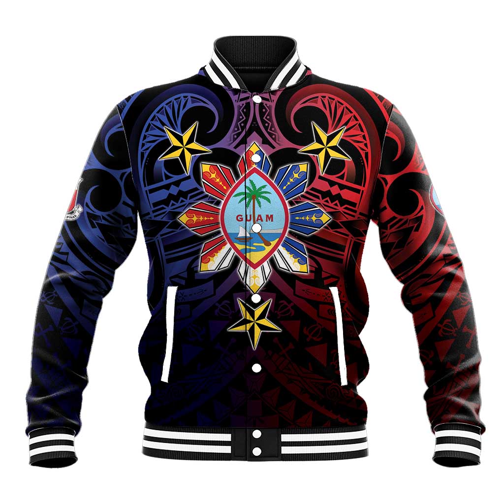 Philippines Guam Baseball Jacket Filipino Sun With Guaman Seal LT05 Unisex Blue - Polynesian Pride