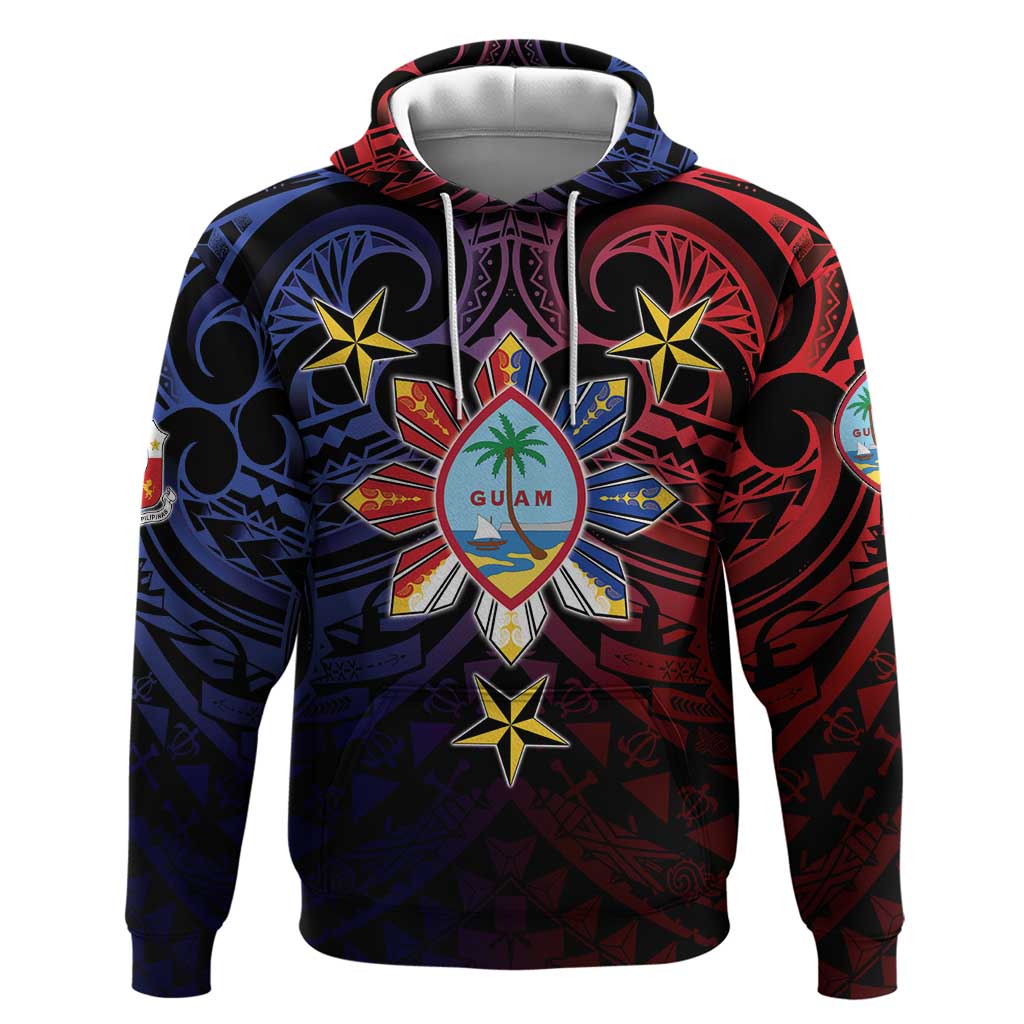 Philippines Guam Hoodie Filipino Sun With Guaman Seal LT05 Pullover Hoodie Blue - Polynesian Pride