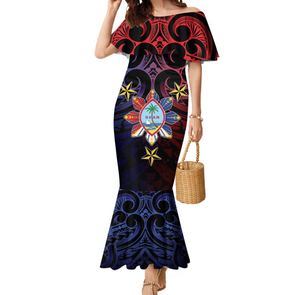 Philippines Guam Mermaid Dress Filipino Sun With Guaman Seal LT05 Women Blue - Polynesian Pride