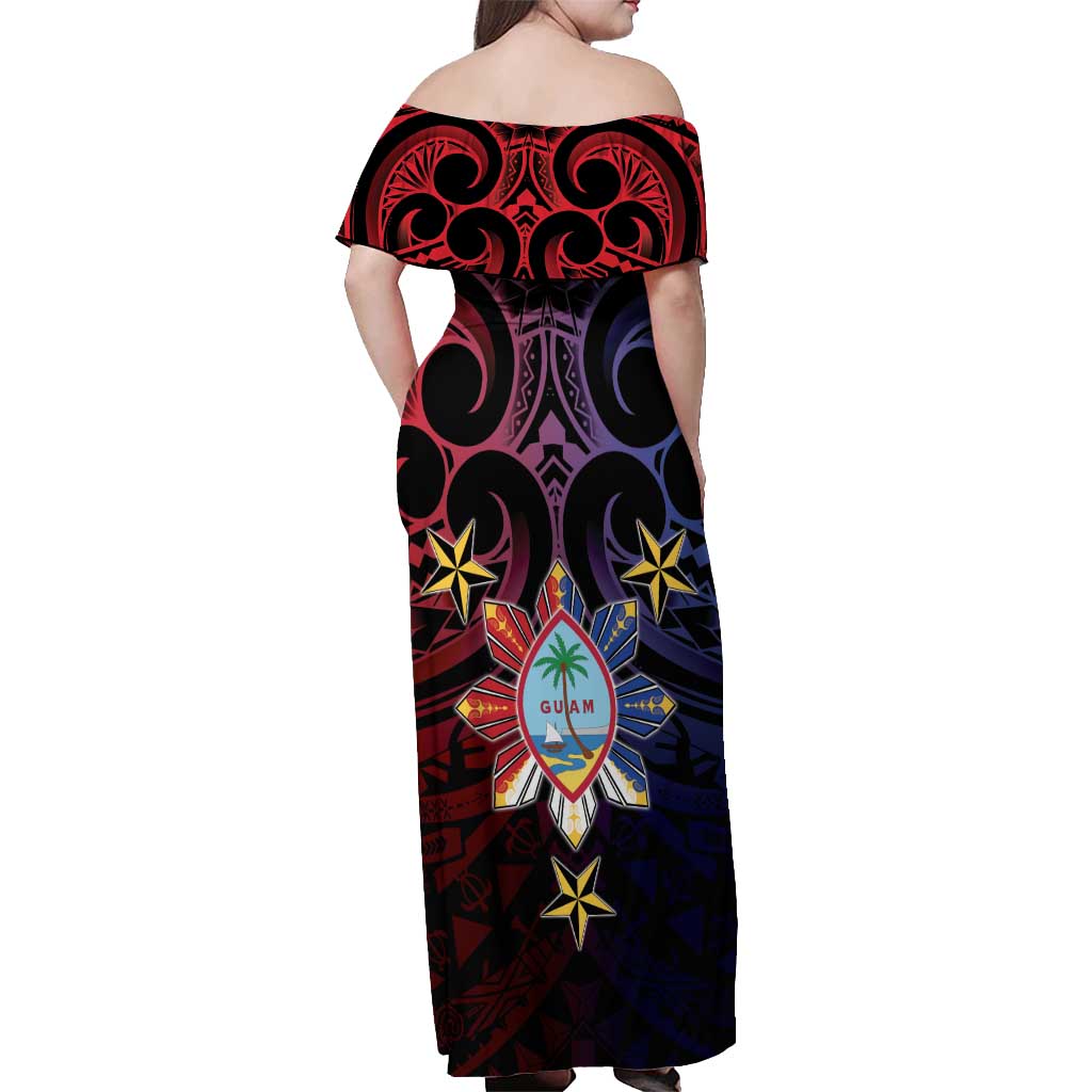 Philippines Guam Off Shoulder Maxi Dress Filipino Sun With Guaman Seal LT05 - Polynesian Pride