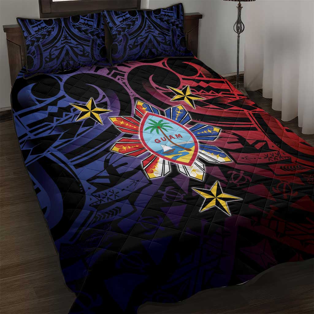 Philippines Guam Quilt Bed Set Filipino Sun With Guaman Seal LT05 Blue - Polynesian Pride