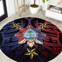 Philippines Guam Round Carpet Filipino Sun With Guaman Seal LT05 Blue - Polynesian Pride