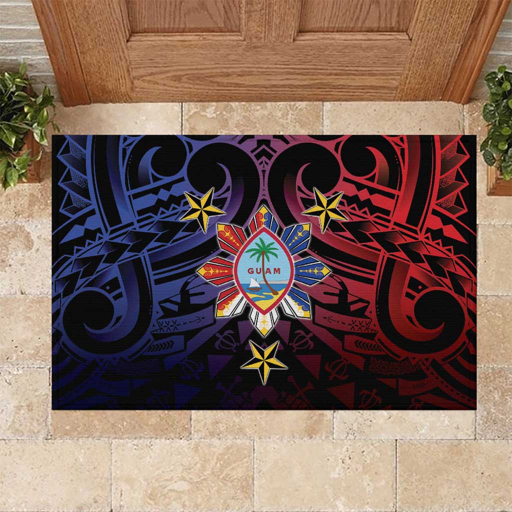 Philippines Guam Rubber Doormat Filipino Sun With Guaman Seal LT05 Blue - Polynesian Pride