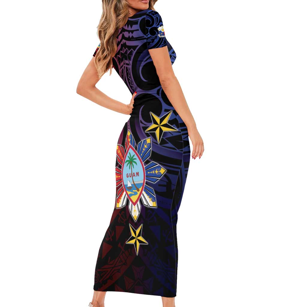 Philippines Guam Short Sleeve Bodycon Dress Filipino Sun With Guaman Seal LT05 - Polynesian Pride