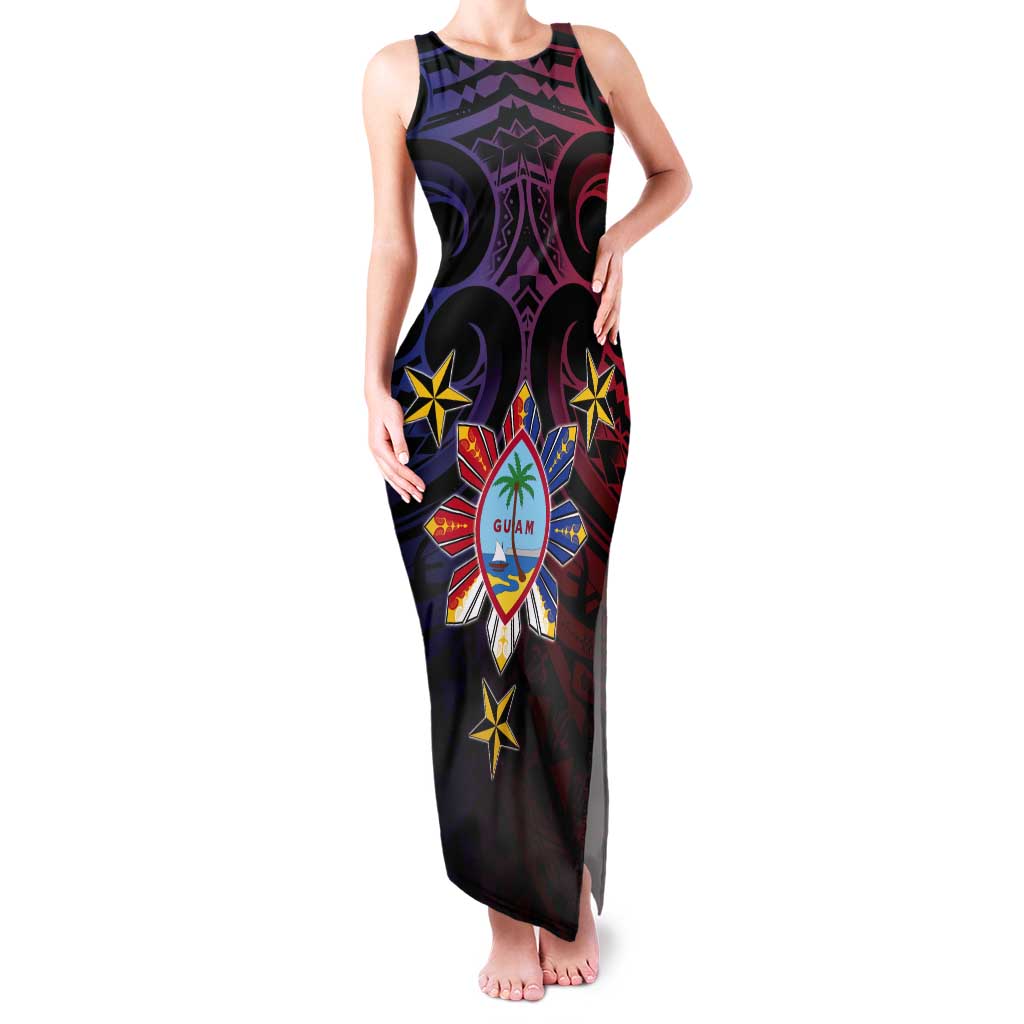 Philippines Guam Tank Maxi Dress Filipino Sun With Guaman Seal LT05 Women Blue - Polynesian Pride