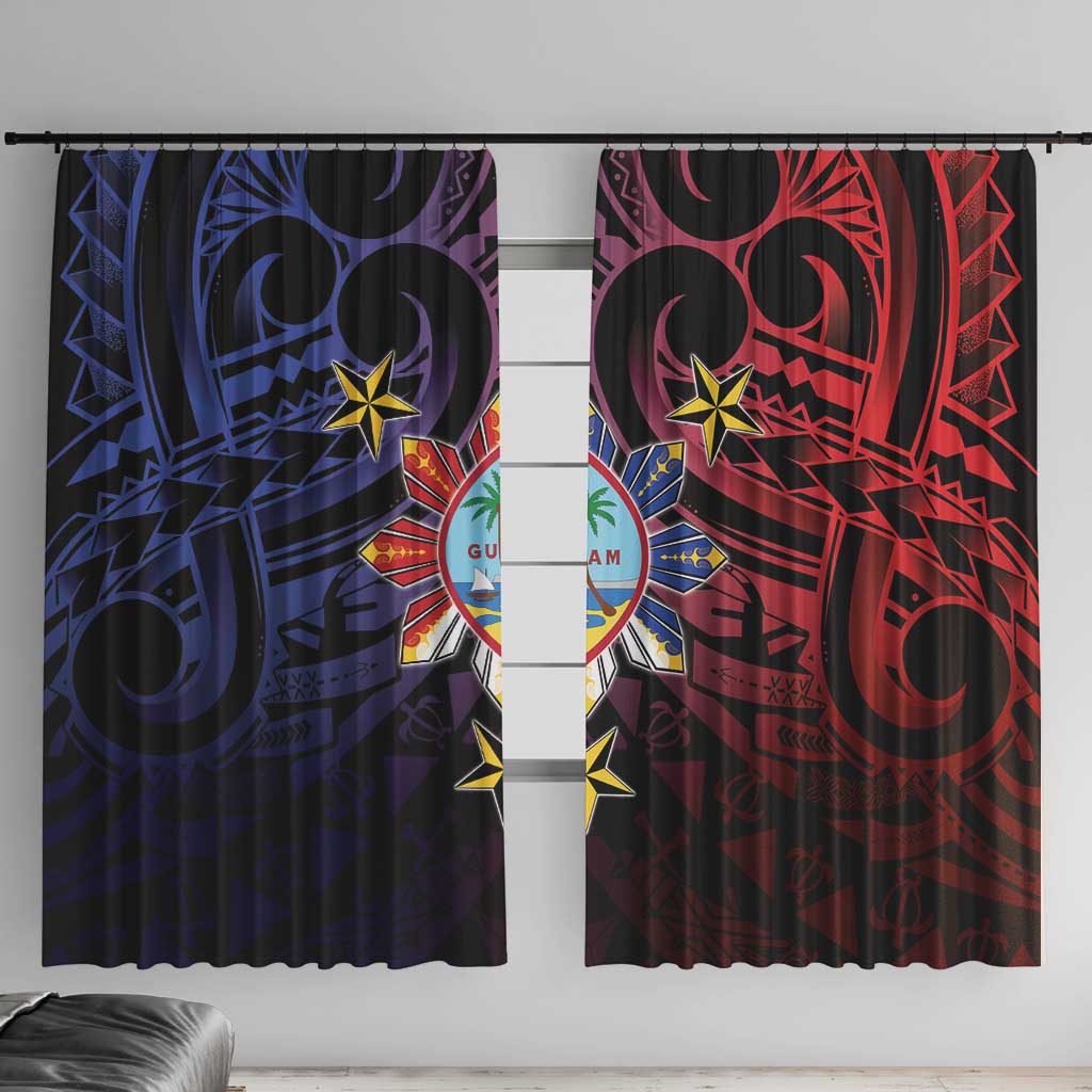 Philippines Guam Window Curtain Filipino Sun With Guaman Seal LT05 With Hooks Blue - Polynesian Pride