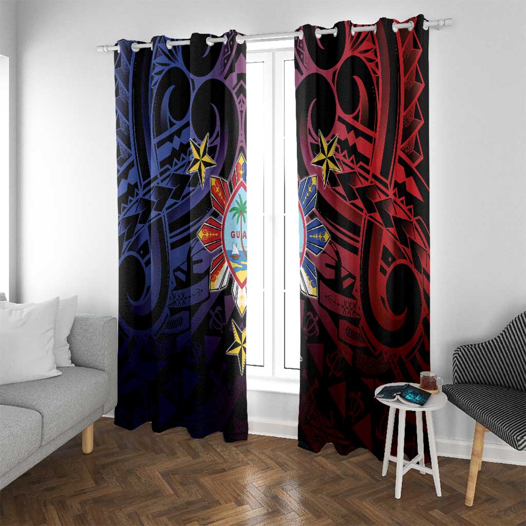 Philippines Guam Window Curtain Filipino Sun With Guaman Seal LT05 With Grommets Blue - Polynesian Pride