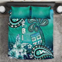 Fiji Born Indian Bedding Set Palm Paisley With Tapa Pattern LT05 Aqua - Polynesian Pride