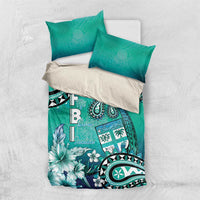 Fiji Born Indian Bedding Set Palm Paisley With Tapa Pattern LT05 US Twin 172cm x 218cm Aqua - Polynesian Pride