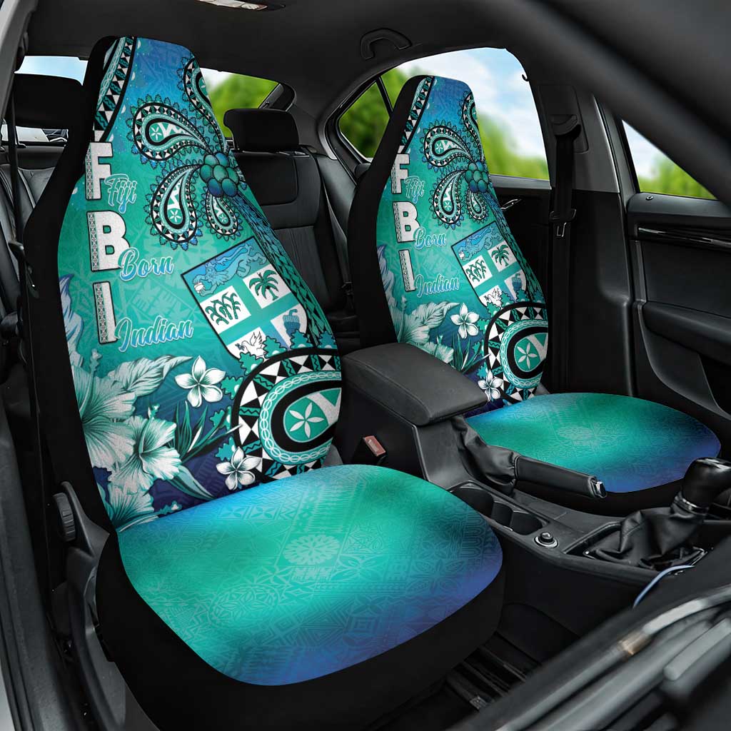 Fiji Born Indian Car Seat Cover Palm Paisley With Tapa Pattern LT05 One Size Aqua - Polynesian Pride