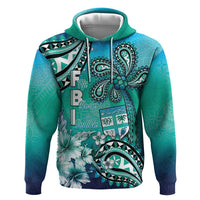 Fiji Born Indian Hoodie Palm Paisley With Tapa Pattern LT05 Pullover Hoodie Aqua - Polynesian Pride