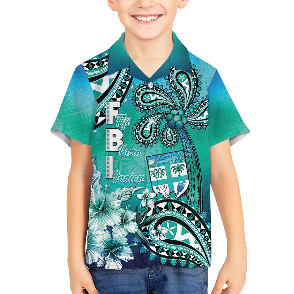 Fiji Born Indian Kid Hawaiian Shirt Palm Paisley With Tapa Pattern LT05 Kid Aqua - Polynesian Pride