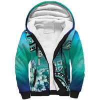 Fiji Born Indian Sherpa Hoodie Palm Paisley With Tapa Pattern LT05 Unisex Aqua - Polynesian Pride