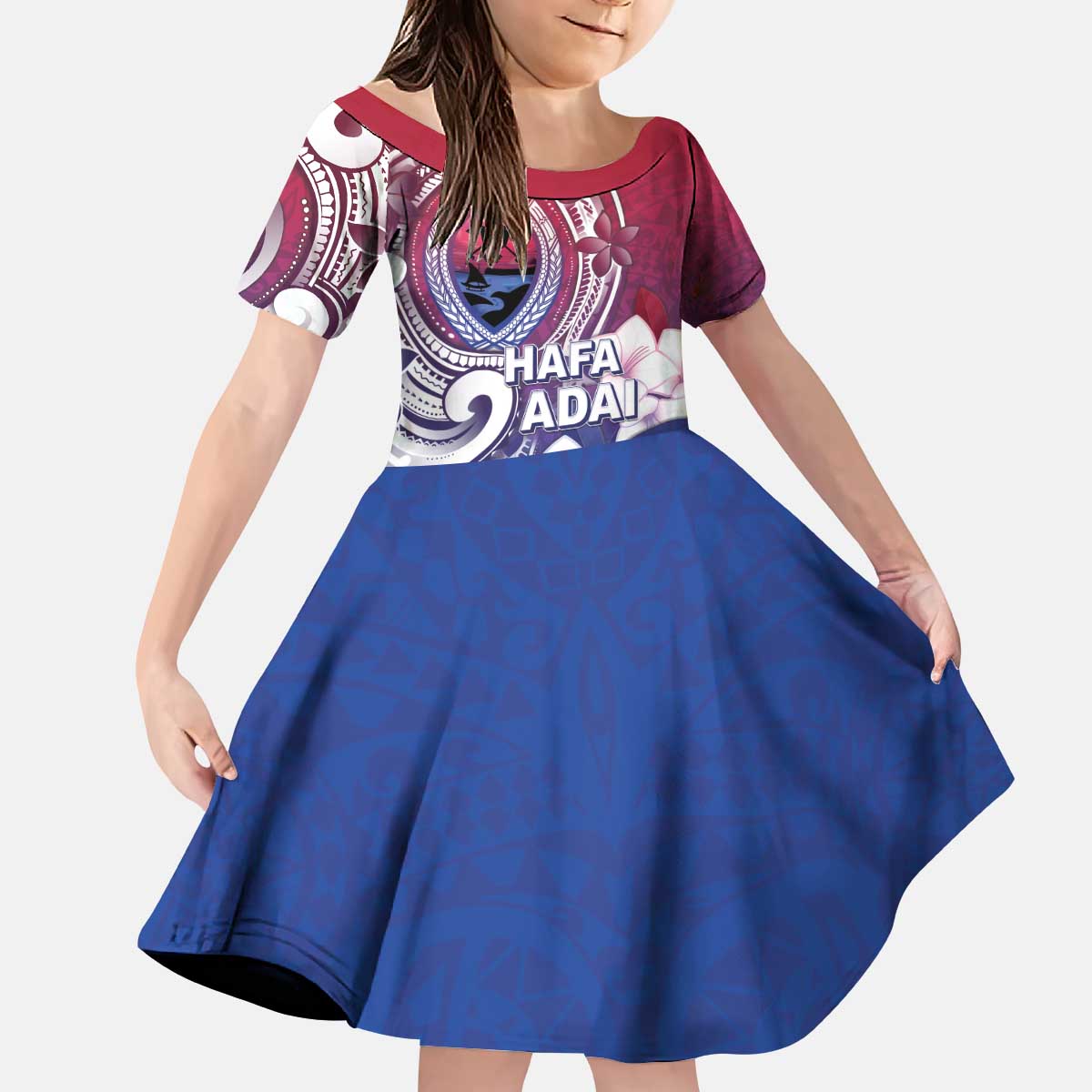 Guam Gadao Kid Short Sleeve Dress Hafa Adai Micronesian Tribal Pattern LT05 KID Red - Polynesian Pride