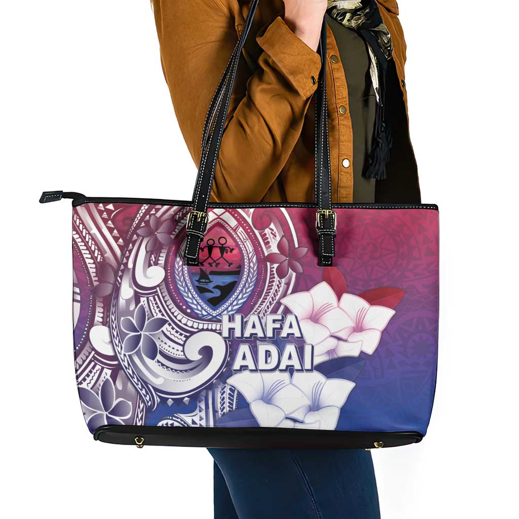 Guam Gadao Leather Tote Bag Hafa Adai Micronesian Tribal Pattern LT05 - Polynesian Pride