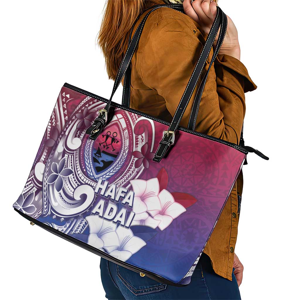 Guam Gadao Leather Tote Bag Hafa Adai Micronesian Tribal Pattern LT05 - Polynesian Pride