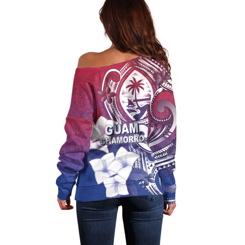 Guam Gadao Off Shoulder Sweater Hafa Adai Micronesian Tribal Pattern LT05 - Polynesian Pride