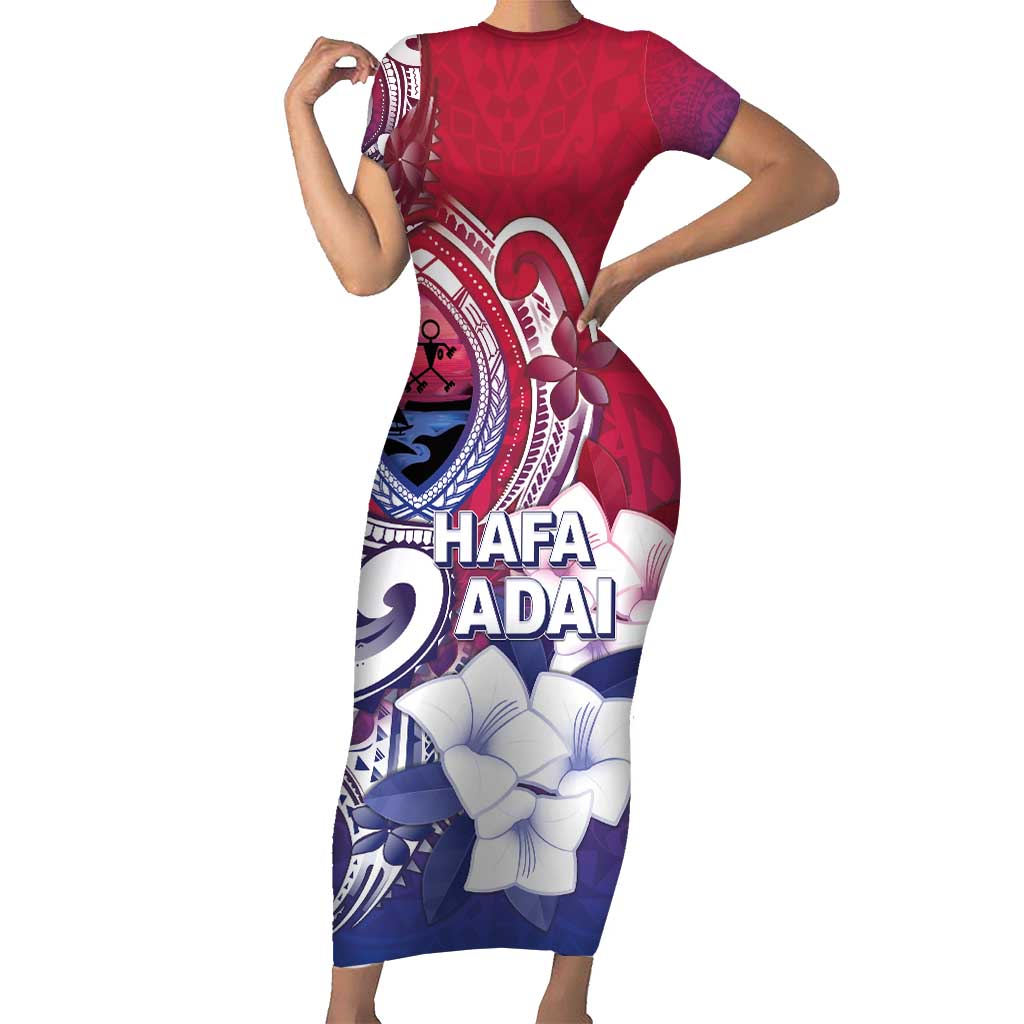 Guam Gadao Short Sleeve Bodycon Dress Hafa Adai Micronesian Tribal Pattern LT05 Long Dress Red - Polynesian Pride