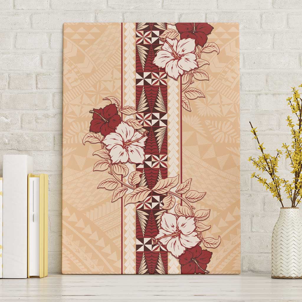 Tonga Language Week Canvas Wall Art Hibiscus Tongan Ngatu Pattern LT05 Without Frame Beige - Polynesian Pride