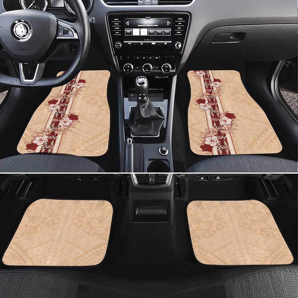 Tonga Language Week Car Mats Hibiscus Tongan Ngatu Pattern LT05 Set 4pcs Beige - Polynesian Pride