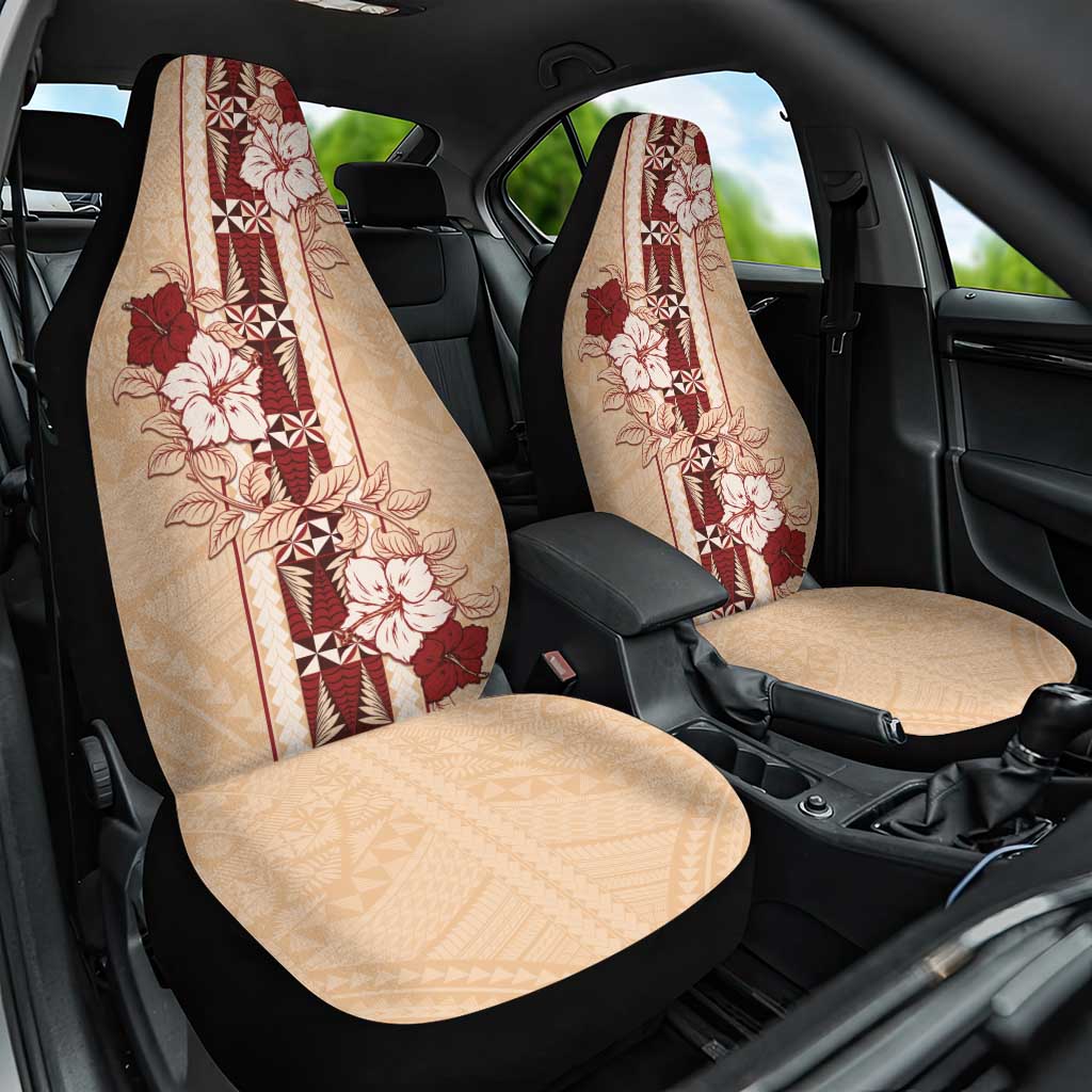 Tonga Language Week Car Seat Cover Hibiscus Tongan Ngatu Pattern LT05 One Size Beige - Polynesian Pride