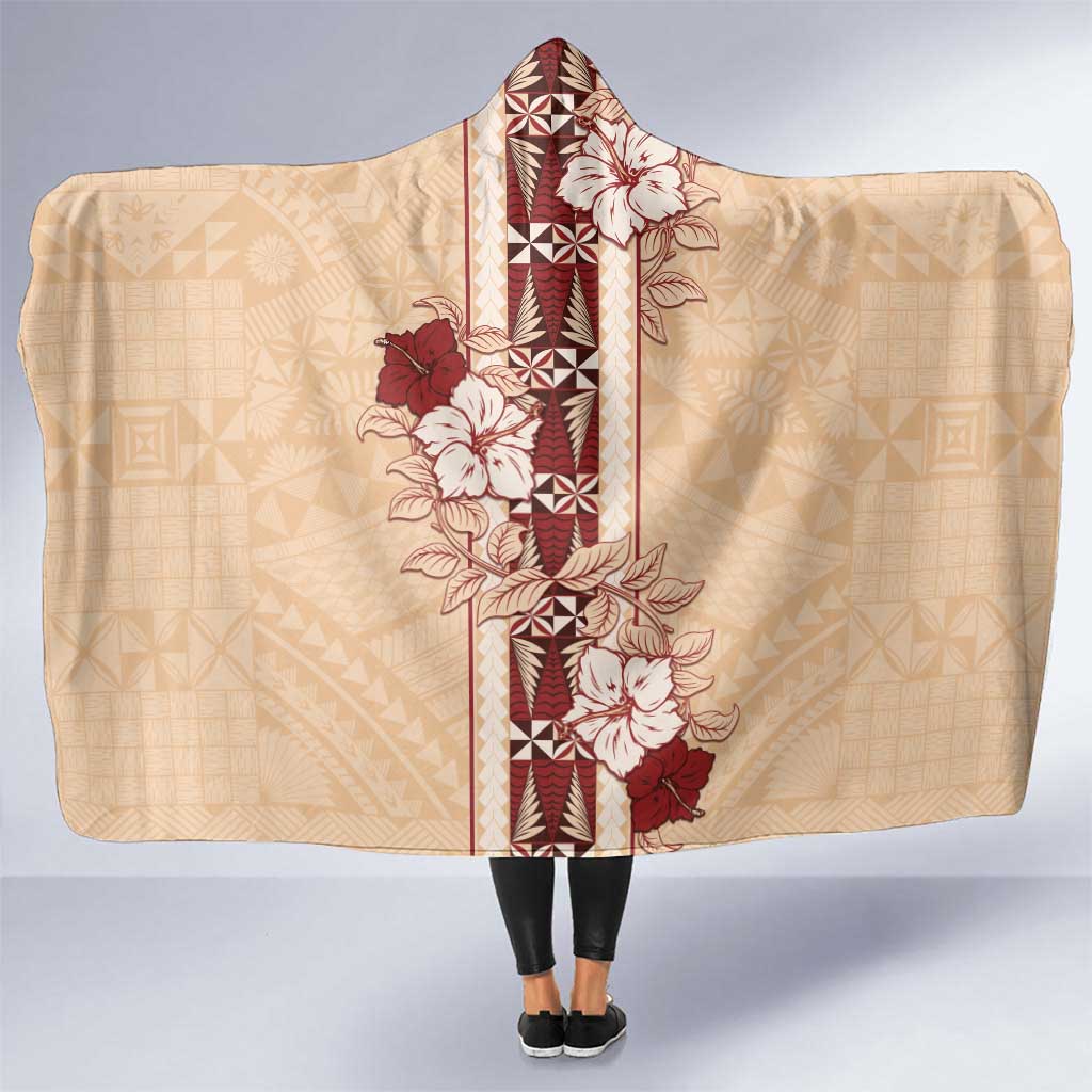 Tonga Language Week Hooded Blanket Hibiscus Tongan Ngatu Pattern LT05 One Size Beige - Polynesian Pride