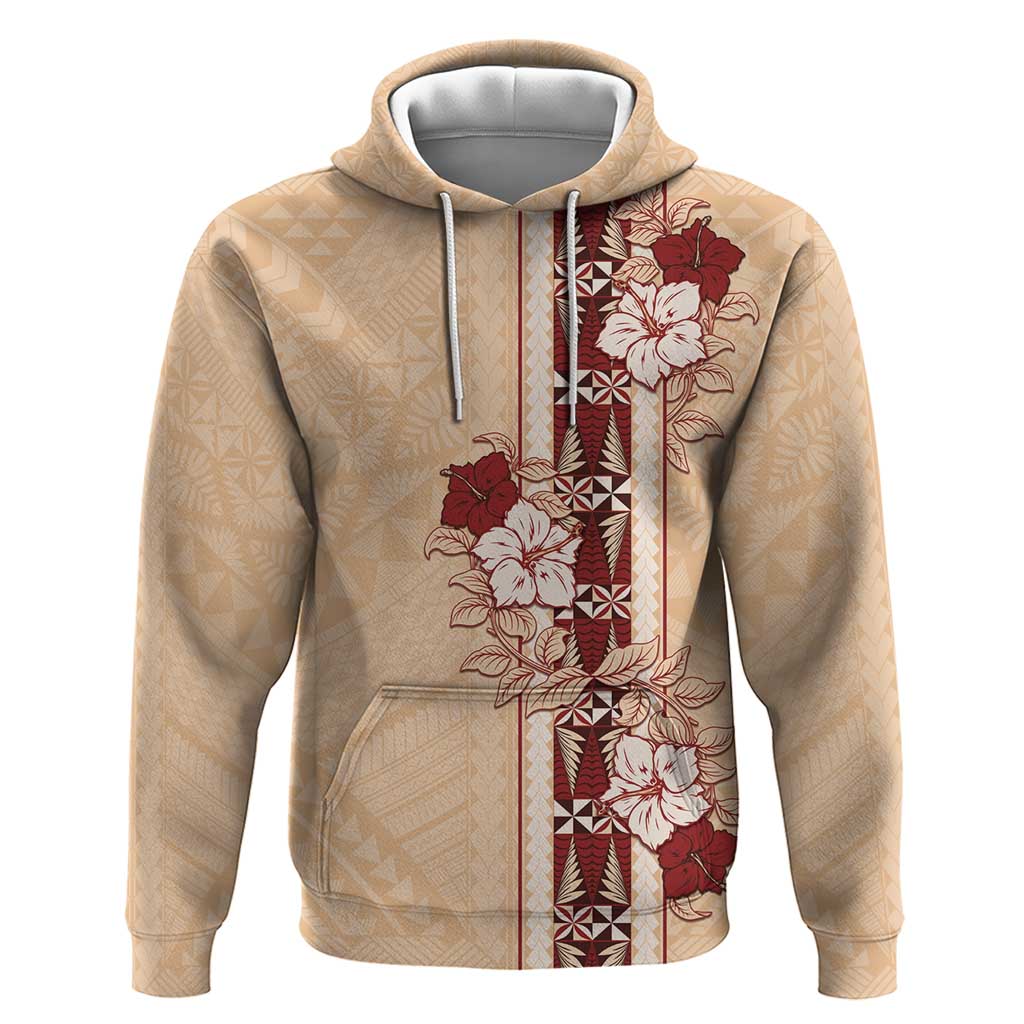Tonga Language Week Hoodie Hibiscus Tongan Ngatu Pattern LT05 Pullover Hoodie Beige - Polynesian Pride