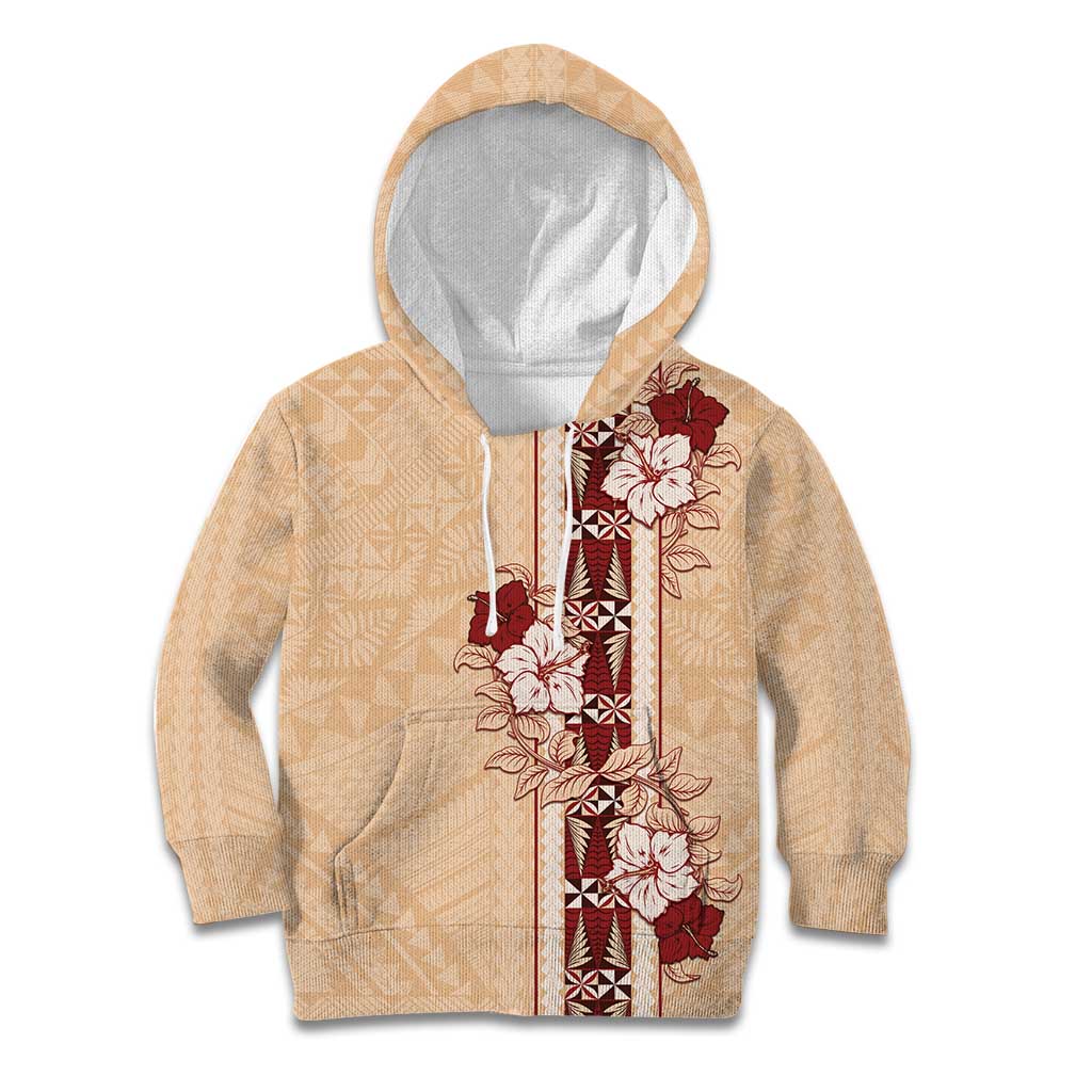 Tonga Language Week Kid Hoodie Hibiscus Tongan Ngatu Pattern LT05 Hoodie Beige - Polynesian Pride