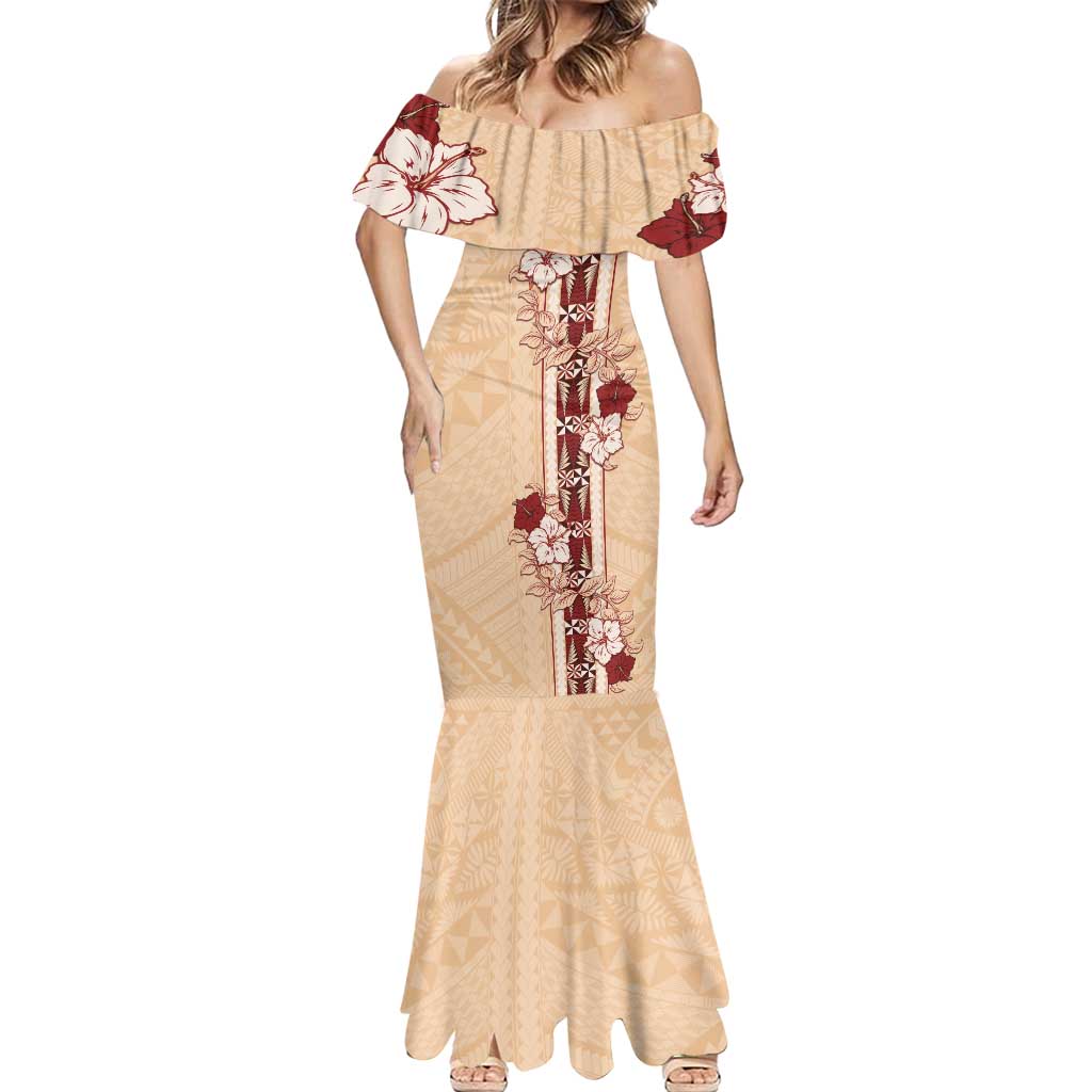 Tonga Language Week Mermaid Dress Hibiscus Tongan Ngatu Pattern LT05 - Polynesian Pride