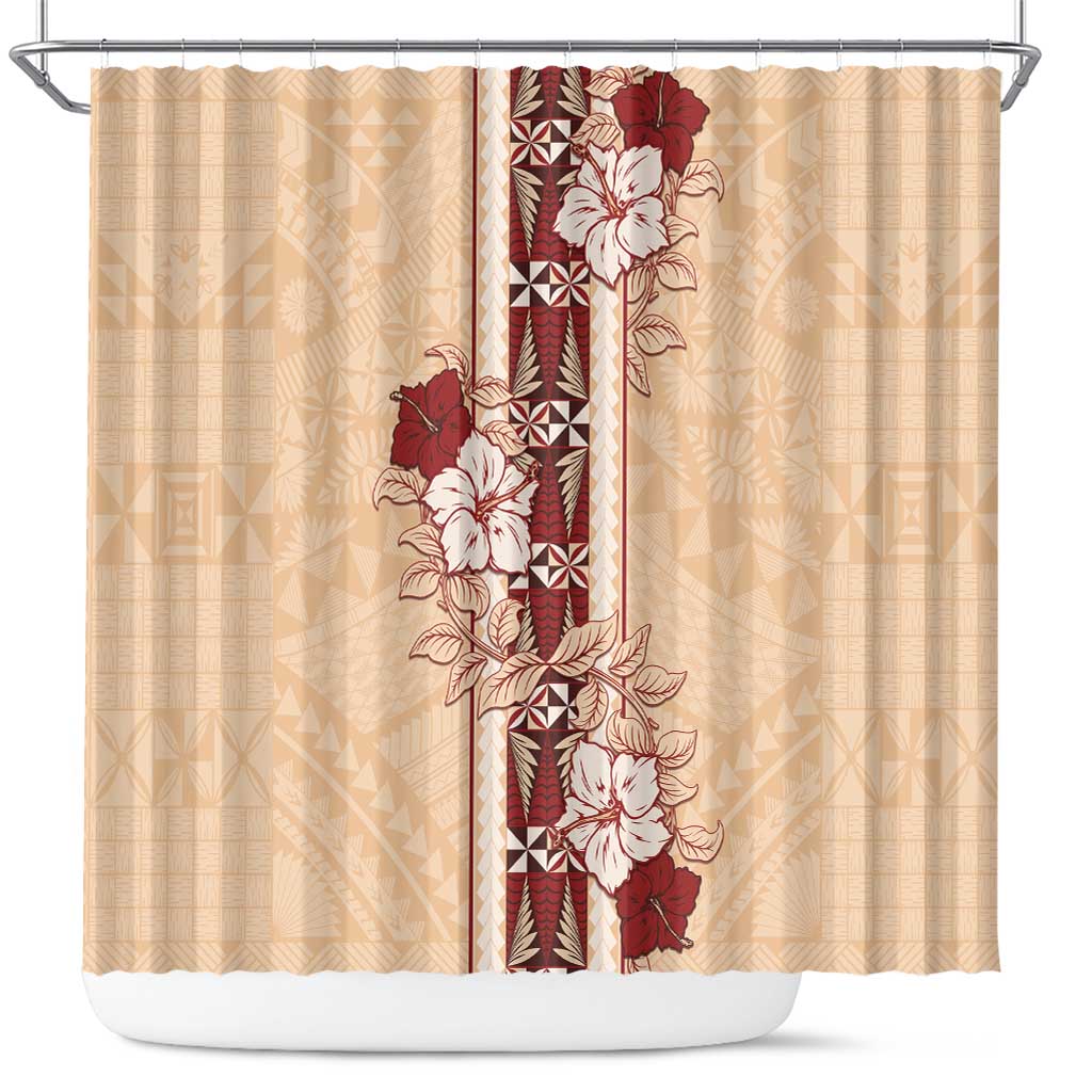 Tonga Language Week Shower Curtain Hibiscus Tongan Ngatu Pattern