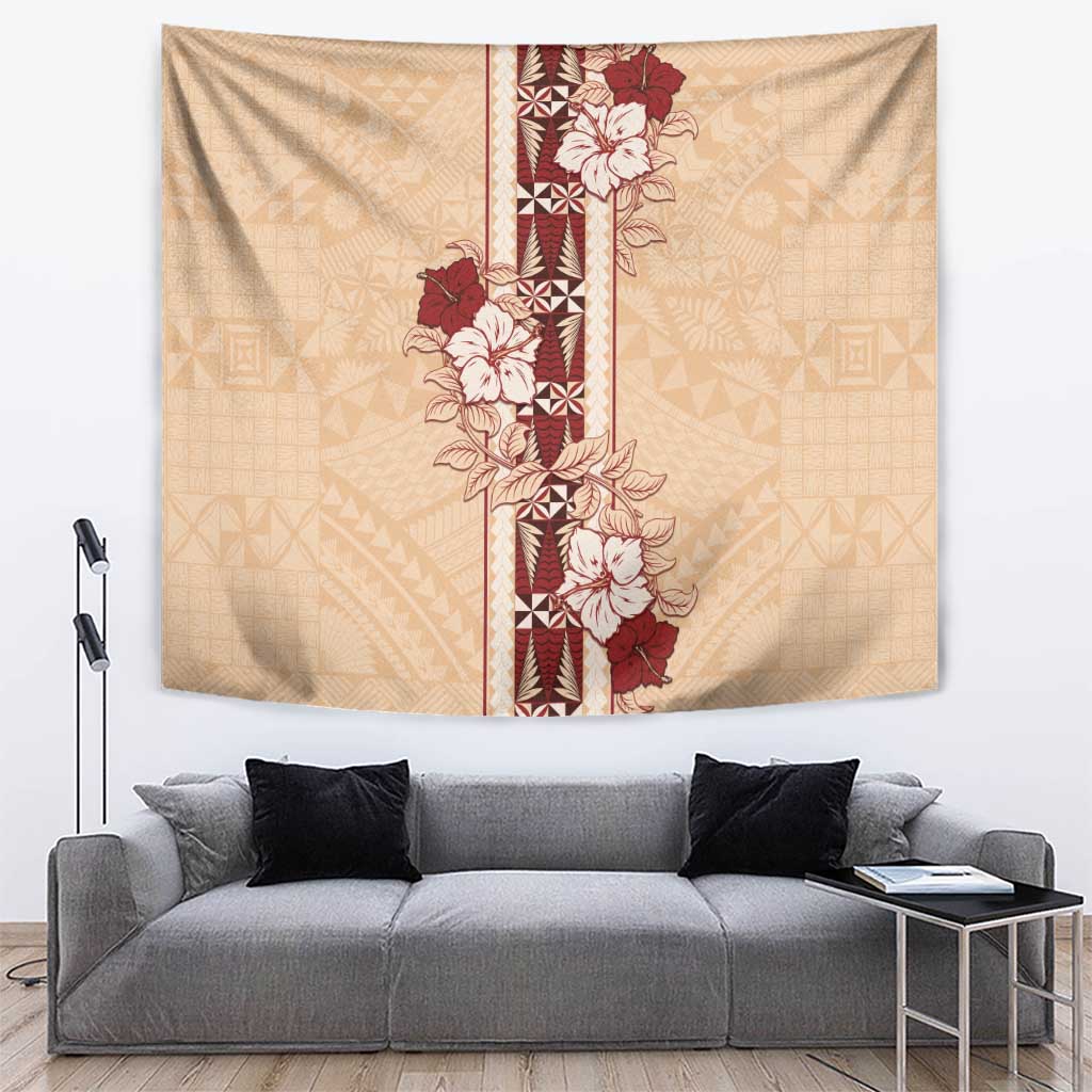 Tonga Language Week Tapestry Hibiscus Tongan Ngatu Pattern LT05 Beige - Polynesian Pride