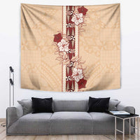 Tonga Language Week Tapestry Hibiscus Tongan Ngatu Pattern LT05 Beige - Polynesian Pride