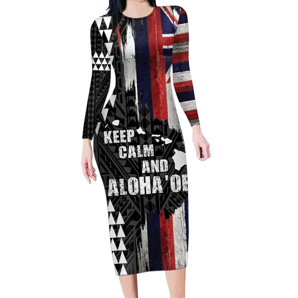 Hawaii 1959 Statehood Day Long Sleeve Bodycon Dress Classic Style LT05 Long Dress Black - Polynesian Pride