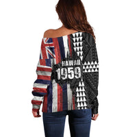 Hawaii 1959 Statehood Day Off Shoulder Sweater Classic Style LT05 - Polynesian Pride