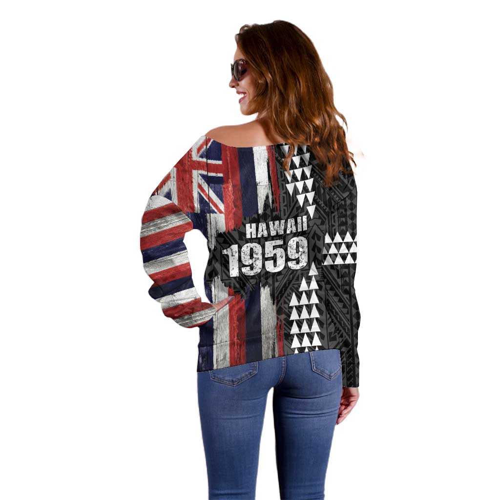 Hawaii 1959 Statehood Day Off Shoulder Sweater Classic Style LT05 - Polynesian Pride