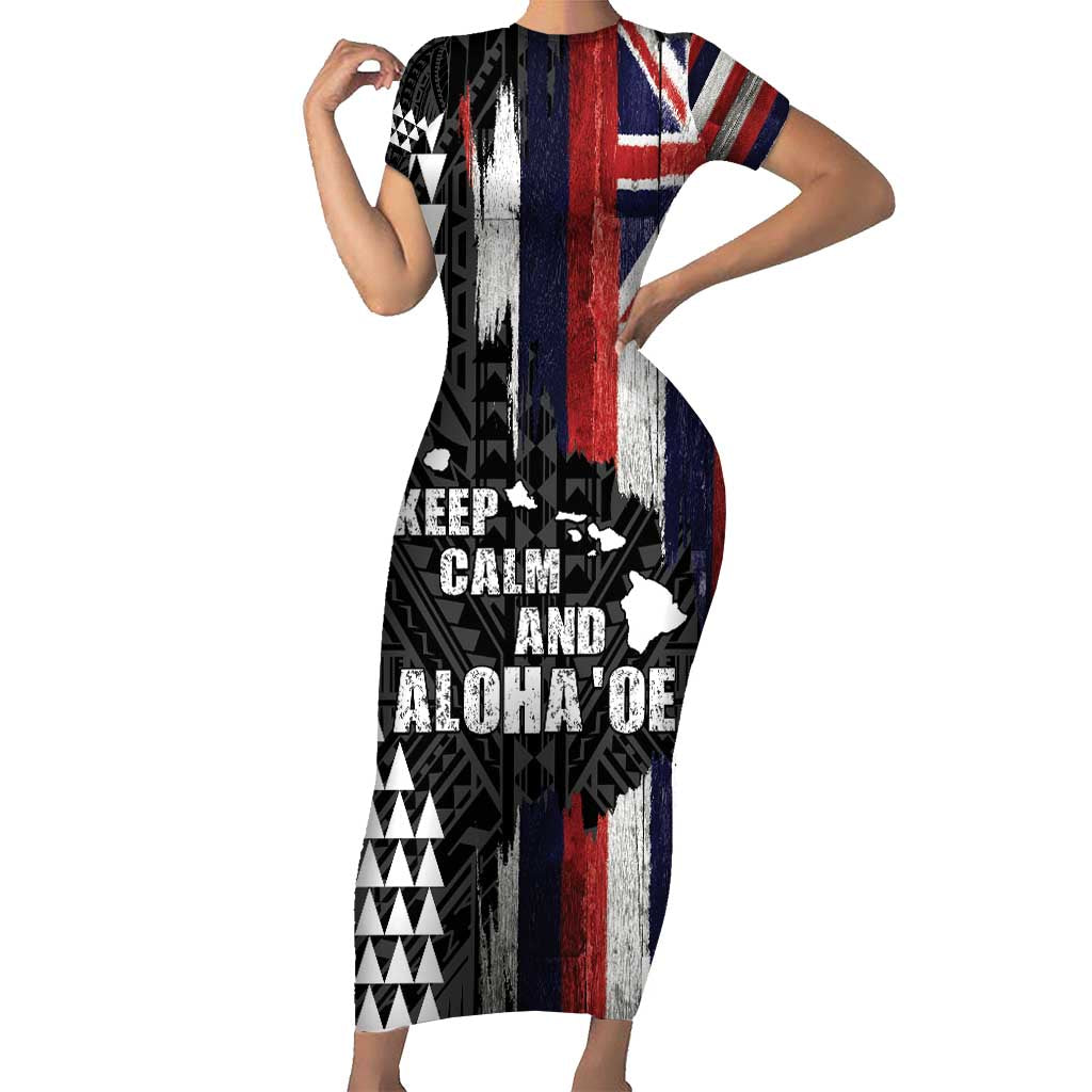 Hawaii 1959 Statehood Day Short Sleeve Bodycon Dress Classic Style LT05 Long Dress Black - Polynesian Pride