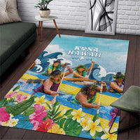 Hawaii Outrigger Canoe Race Area Rug Polynesian Style Watercolor Style LT05 Blue - Polynesian Pride