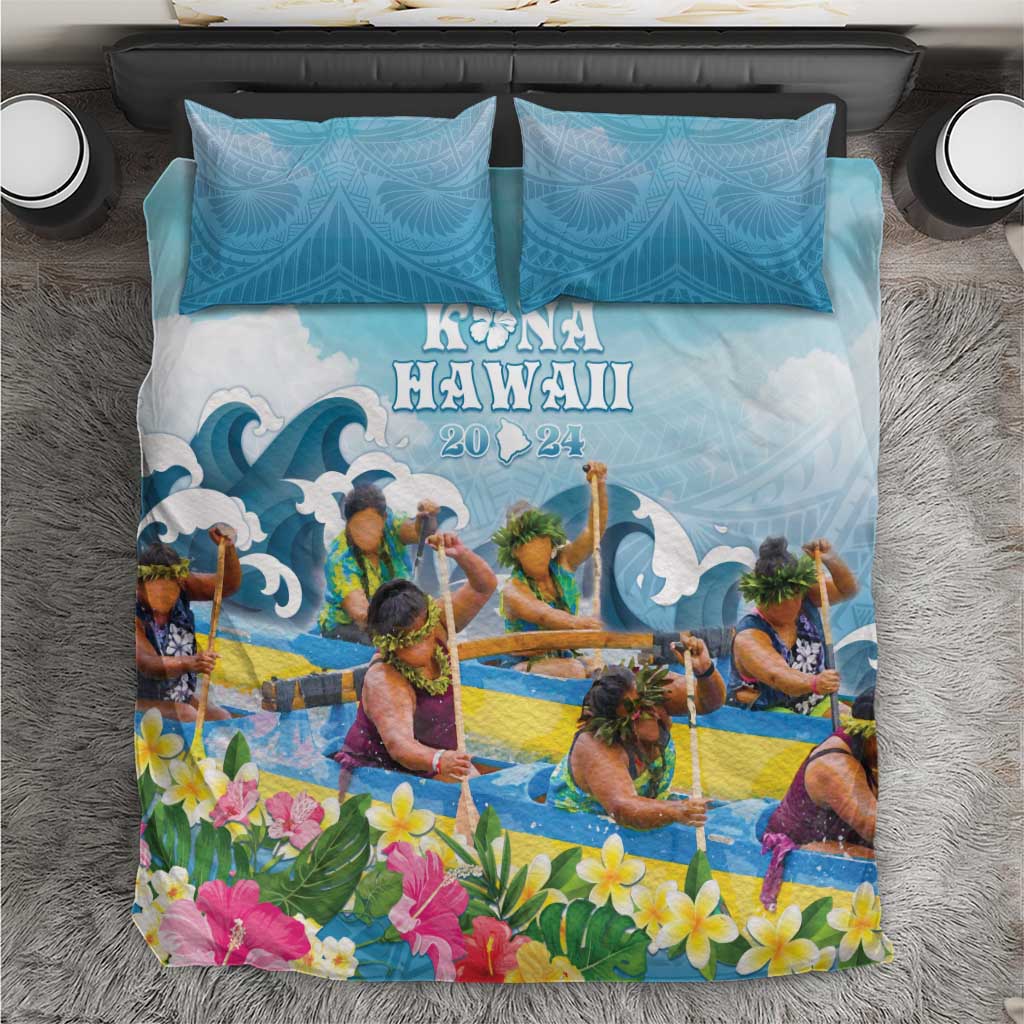 Hawaii Outrigger Canoe Race Bedding Set Polynesian Style Watercolor Style LT05 Blue - Polynesian Pride