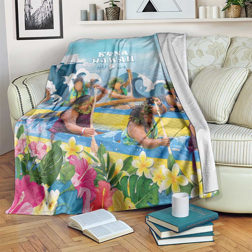 Hawaii Outrigger Canoe Race Blanket Polynesian Style Watercolor Style LT05 Blue - Polynesian Pride