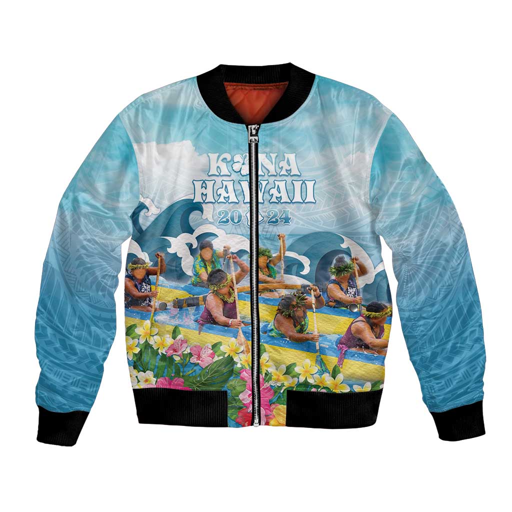 Hawaii Outrigger Canoe Race Bomber Jacket Polynesian Style Watercolor Style LT05 Unisex Blue - Polynesian Pride